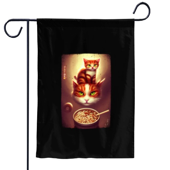 kawaii Japanese cat ramen noodles bowl Garden Flags