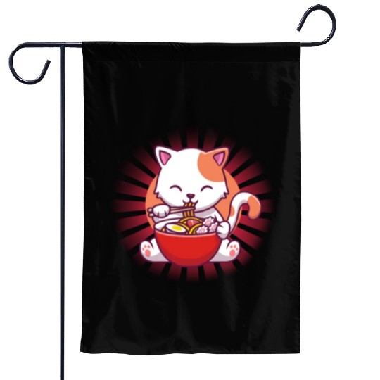 Cat Eating Ramen Garden Flags