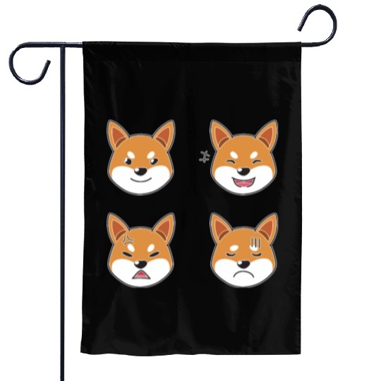 Funny Shiba Inu Dog Cartoon Faces Garden Flags