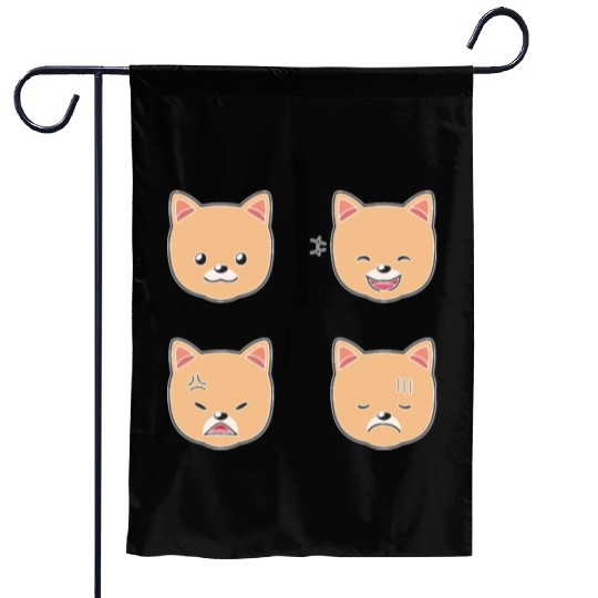 Funny Pomeranian Dog Cartoon Faces Garden Flags