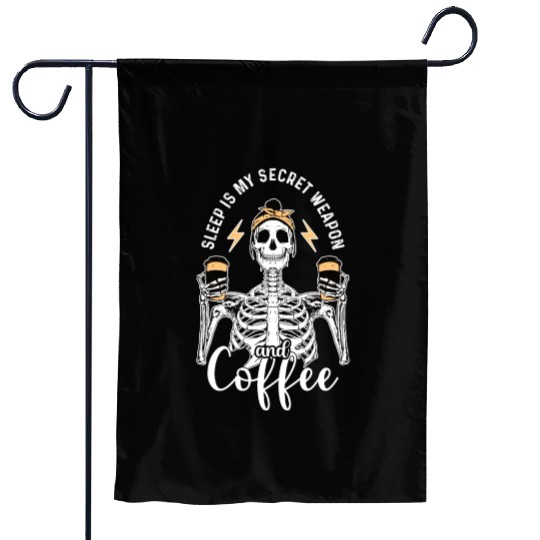 Skeleton Drink Tired Mom needs Coffee Garden Flags