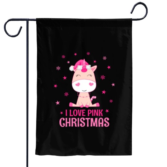 Unicorn I love pink Christmas Garden Flags