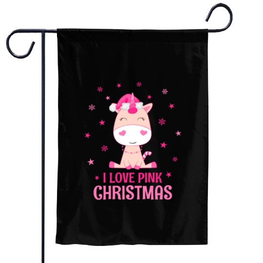 Unicorn I love pink Christmas Garden Flags