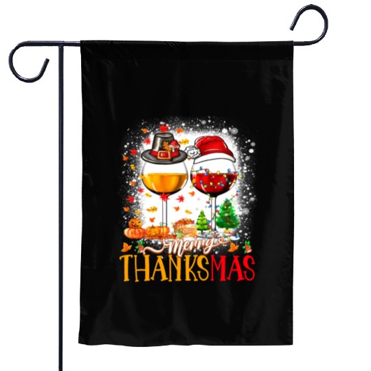 Merry Thanksmas Santa Hat Thanksgiving Christmas Garden Flags