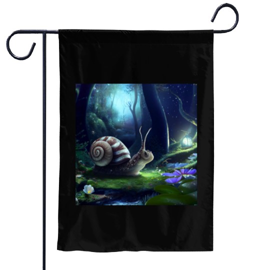 Sweet Surprised Snail at night by Lantern Light Garden Flags