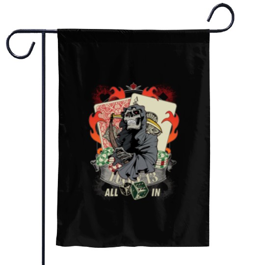 All in Poker Lucky 13 Skull gift Garden Flags