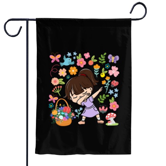Dabbing Girl Hippie Flower Bouquet Basket Spring Garden Flags
