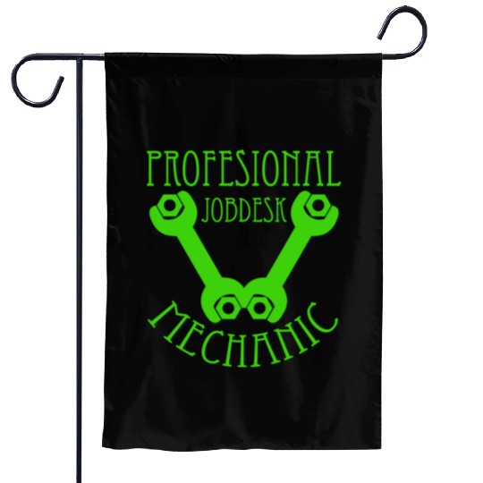 Profesional Jobdesk Mechanic Design Green Garden Flags