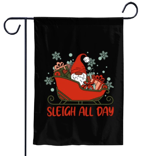 Xmas Christmas Sleigh All Day Gnome Garden Flags
