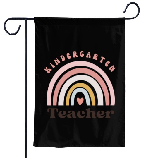 Cute "Kindergarten Teacher" Rainbow Boho Garden Flags