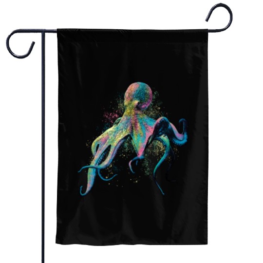 Colorful Inked Octopus Illustration Garden Flags