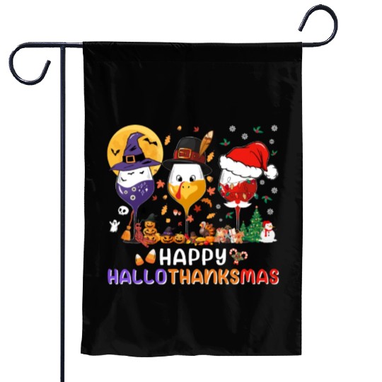 Hallothanksmas Halloween Thanksgiving Christmas Garden Flags