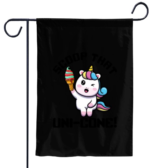 Rainbow Cute Unicorn Ice Cream Lover Mythical Garden Flags