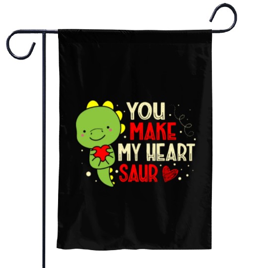 You Make My Heart Saur Dinosaur Valentines Day Garden Flags