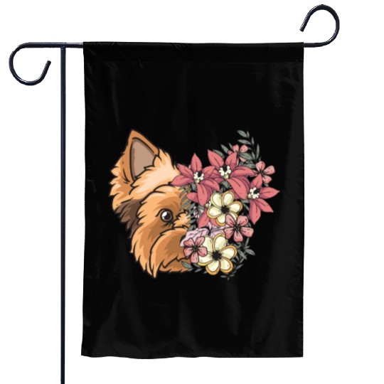 Yorkshire Terrier Dog Yorkie Face Flowers Garden Flags