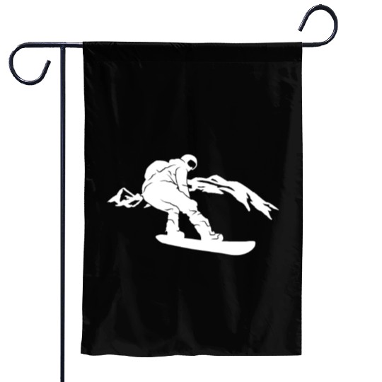 Snowboarders in front of mountain range - Winter Garden Flags