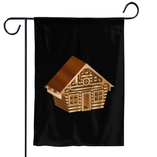 enchanting log cabin in 3D style in wood optics Garden Flags