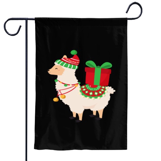 Lama with Christmas present Garden Flags