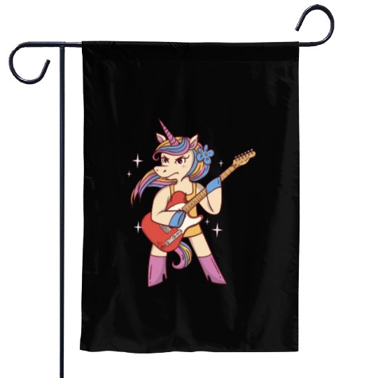 Unicorn Guitarist Guitar Player Garden Flags