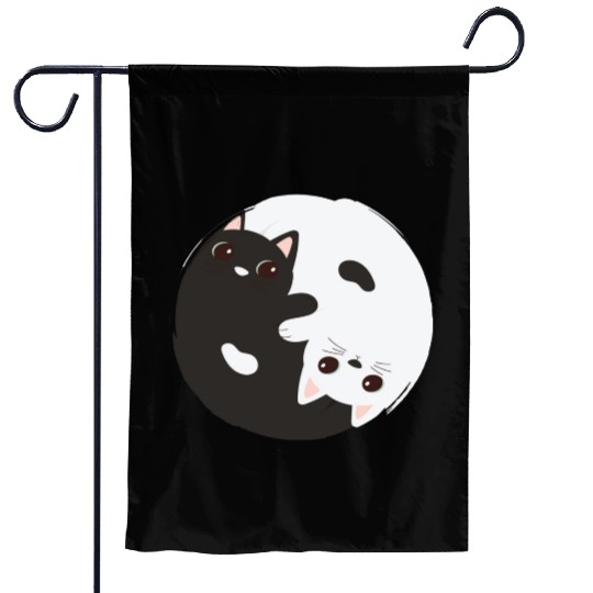 ying yang cat Garden Flags