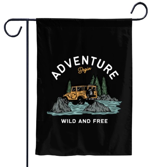 Light Blue Illustration Adventure Garden Flags