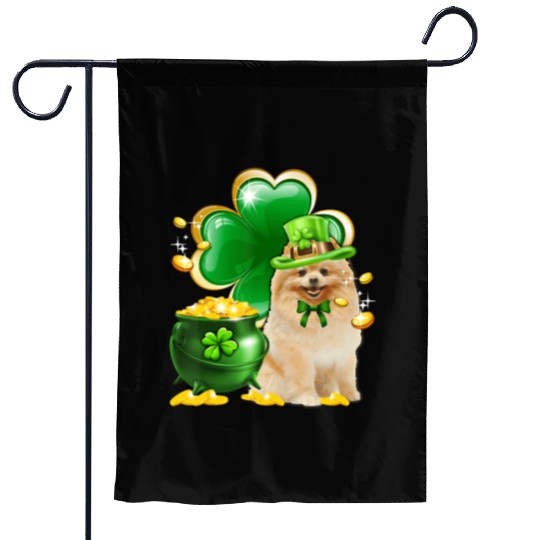 Pomeranian Dog Shamrock St Patricks Day Garden Flags
