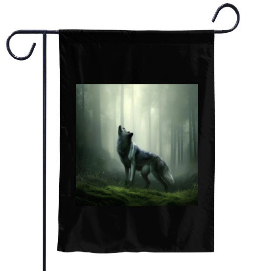 Howling wolf at midnight Garden Flags