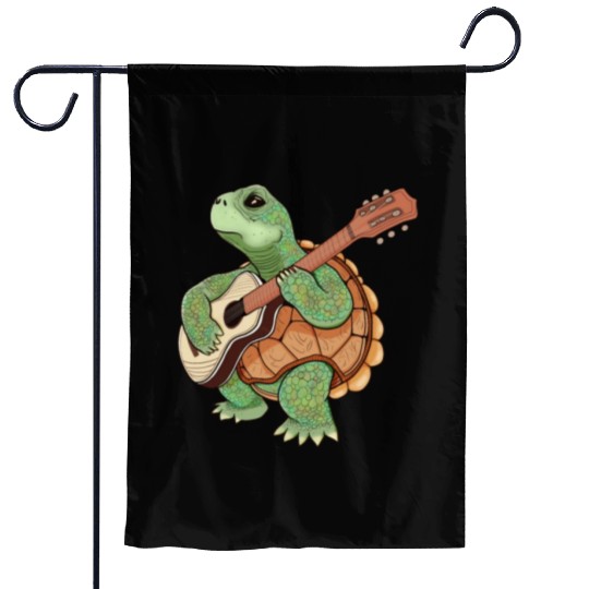 A turtle and a guitar Garden Flags