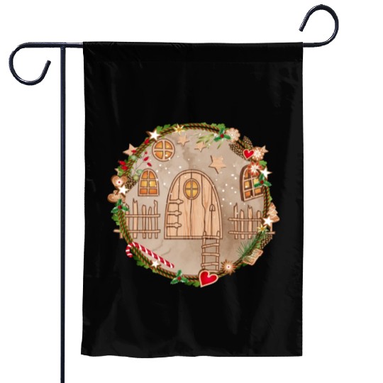 Elf door in Christmas wreath for Christmas Garden Flags
