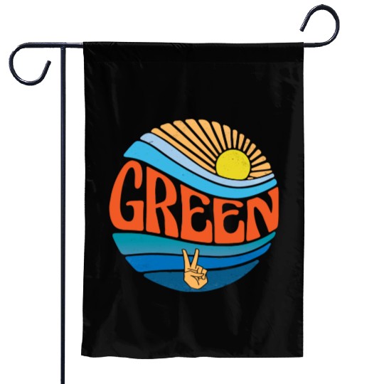 Green Garden Flags Vintage Sunset Green Groovy Tie Dye