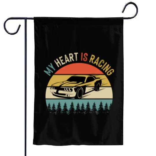 Fathers Day Retro Vintage Speedway Car Racing Garden Flags