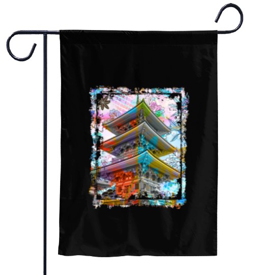 Japan Pagoda Cherry Blossoms Collage Art 70 Garden Flags