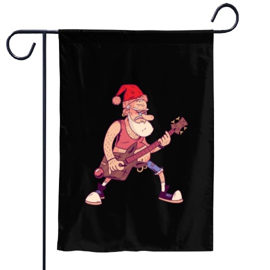 Bass Guitar Player Santa Claus Bass Guitarist Sant Garden Flags