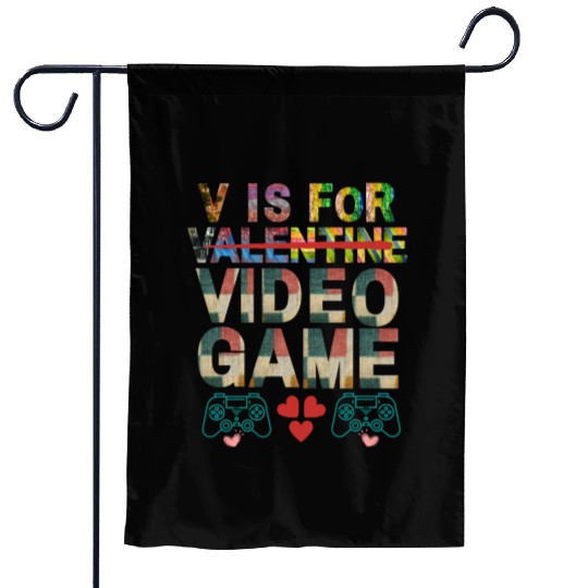 V is for not valentine video game Apparel Garden Flags