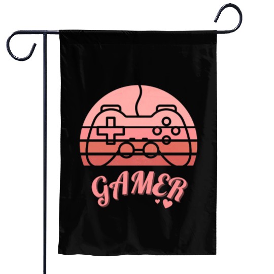 Pink Retro Gamer Valentine Day Garden Flags