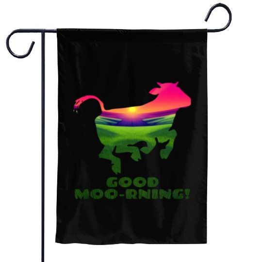 Good Moo-rning! Pop Art Sunrise Leaping Calf Garden Flags