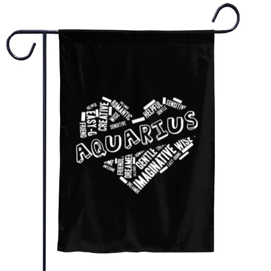 Aquarius Heart Word Cloud Doodle Astrology Zodiac Garden Flags