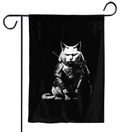 cool samurai cat Garden Flags