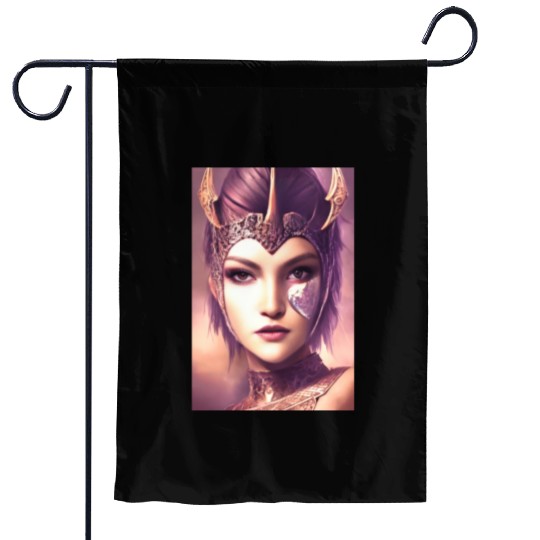 Warrior princess wearing gothic plate dark fantasy Garden Flags