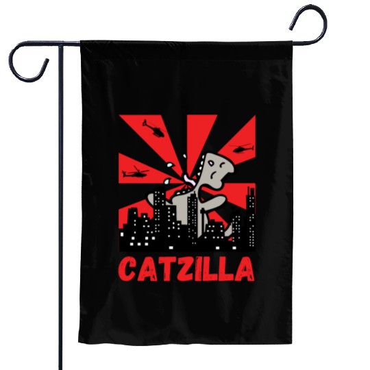Catzilla funny cat Japanese Sunset Garden Flags