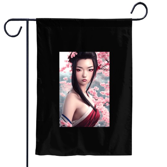 japanese geisha woman Japan wallart sakura pink Garden Flags