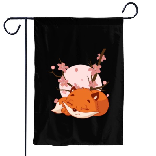 Japanese Fox Cherry blossom Flower sakura kawaii Garden Flags