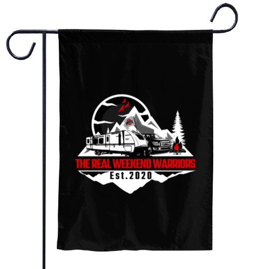 The Real Weekend Warriors Latest Logo in Red Garden Flags