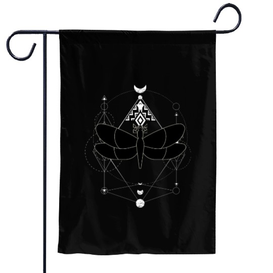 Minimalist Insect Celestial Dragonfly Sacred Geome Garden Flags
