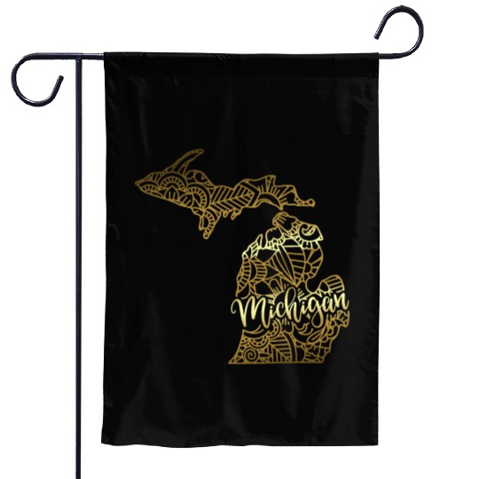 Michigan State Mandala USA America Pretty Gold Garden Flags