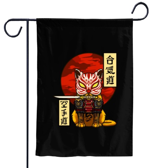 Samurai Cat Garden Flags