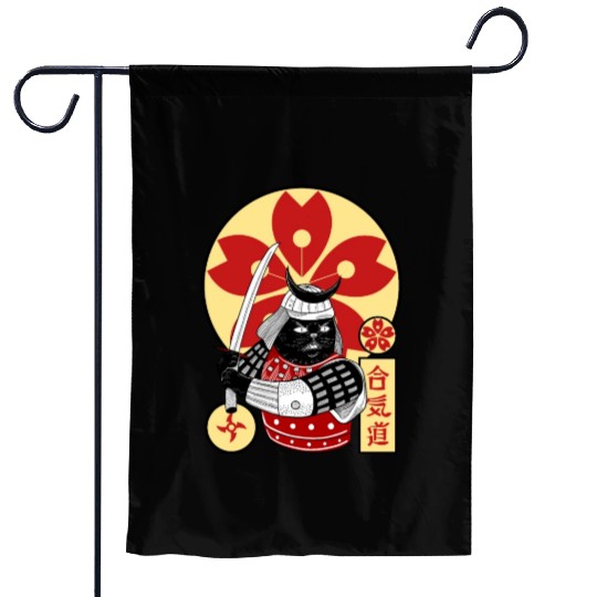 Samurai Cat Garden Flags