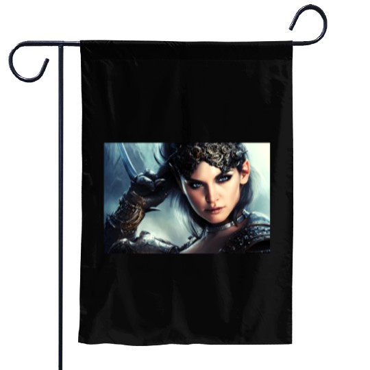 Warrior princess wearing gothic plate fantasy art Garden Flags
