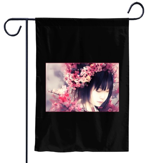 japan girl portrait sakura blossom Japan wallart Garden Flags