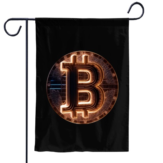 Bitcoin Gold logo Fire futuristic neon light Garden Flags